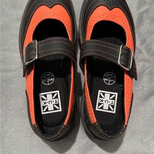 T.U.K Women’s Black and Orange Mary Jane Buckle Platform Shoes